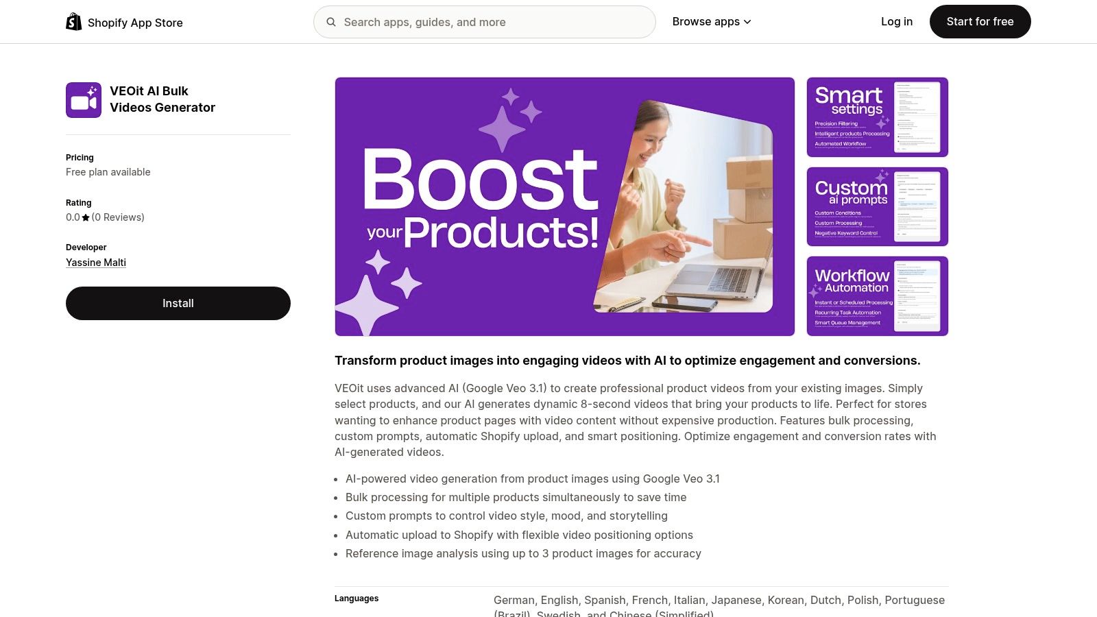 A white video camera icon with sparkling stars on a vibrant purple background.